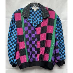 Vtg La Chemise Colorful 80s 90s Shirt Button Up Collar Long Sleeve Sz 12